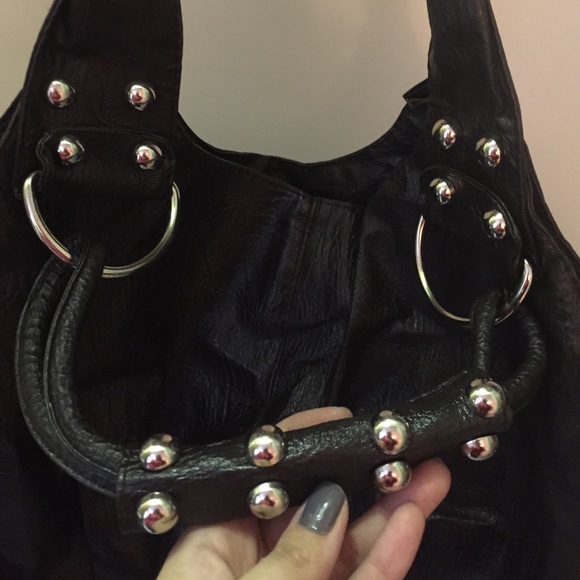 Dark brown peather purse with metal accents - Picture 2 of 4