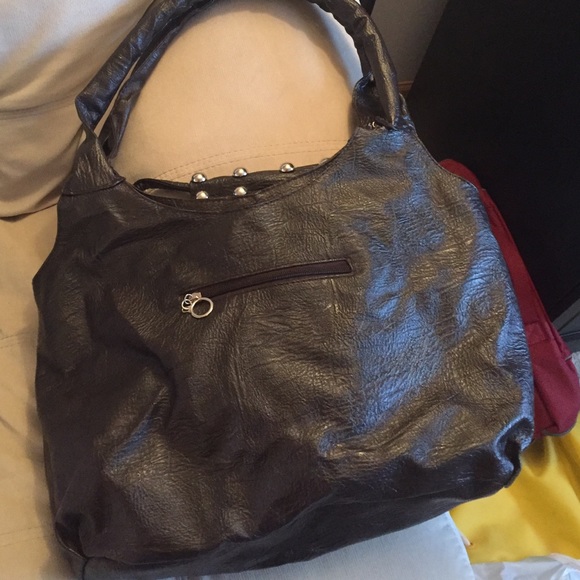 Dark brown peather purse with metal accents - Picture 3 of 4