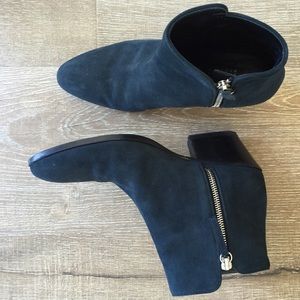 Barneys New York navy suede ankle booties