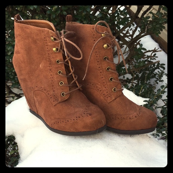 Lace up wedge booties