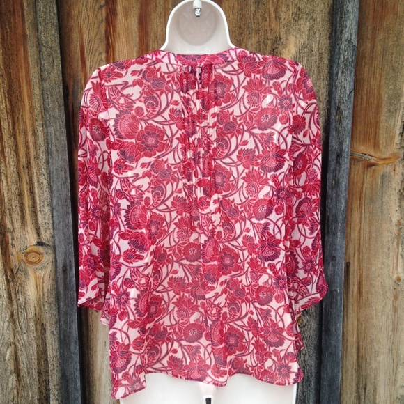NWT Red Floral Blouse Top Size XS - Picture 4 of 4