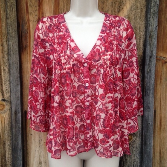 NWT Red Floral Blouse Top Size XS - Picture 3 of 4