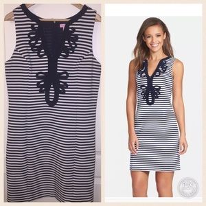 EUC XL Janice Shift Dress True Navy Ottoman Stripe