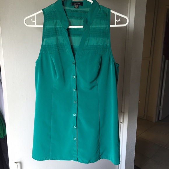 Green sleeveless Guess blouse with sheer panels