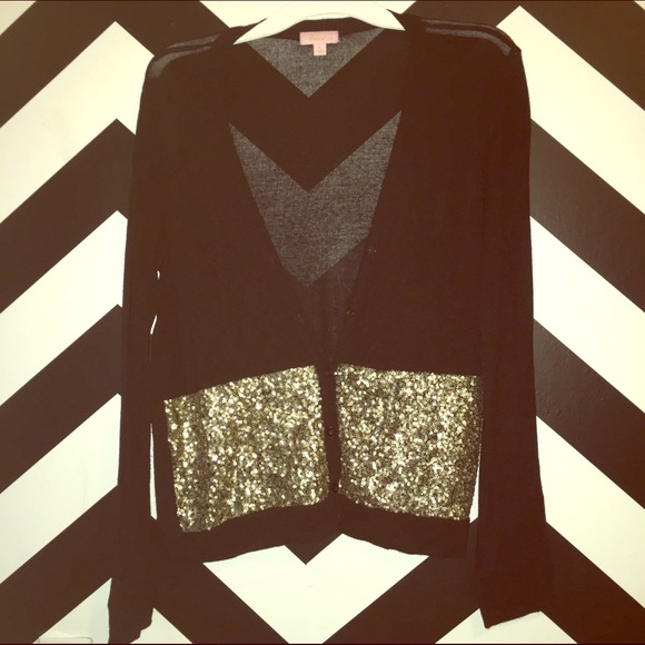 Sweaters - Sheer Cardigan With Gold sequin pockets