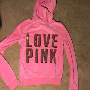 Pink & Gold Victoria's Secret Full Zip Up Hoodie