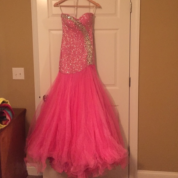 Beaded Sherri Hill Pink dress with slit