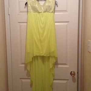 Neon sequined high-low prom dress
