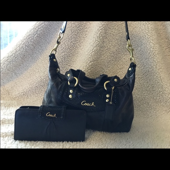Authentic Coach Ashley Leather Black/Snakeskin Bag