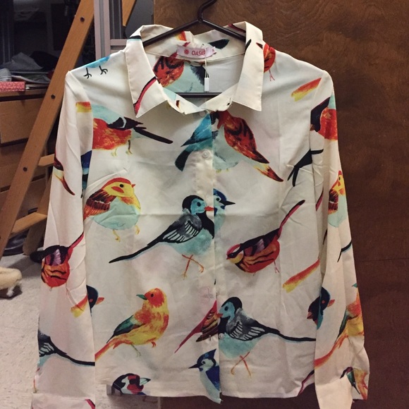 Bird Patterned Collared Shirt