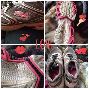 Pink and grey Fila tennis shoes
