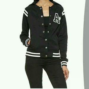 Black and white hoodie varsity jacket plus size 2x