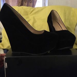 Black suede wedges