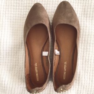 brown suede studded pointed flats