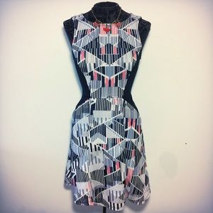 Mossimo Black White Coral Geometric Skater Dress