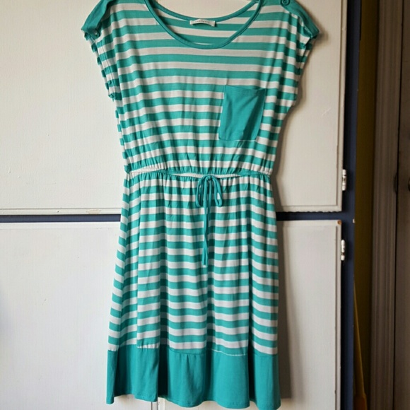 NWOT Striped teal summer dress M - Picture 1 of 3