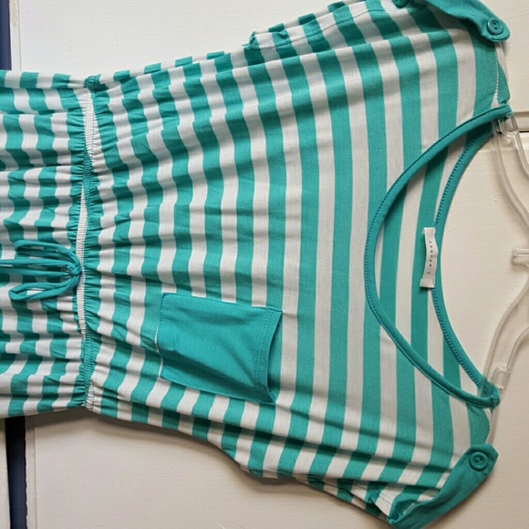 NWOT Striped teal summer dress M - Picture 2 of 3