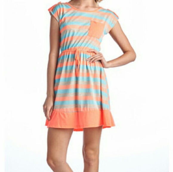 NWOT Striped teal summer dress M - Picture 3 of 3