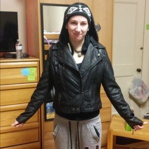 Black leather jacket.