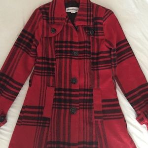 Red Plaid Peacoat