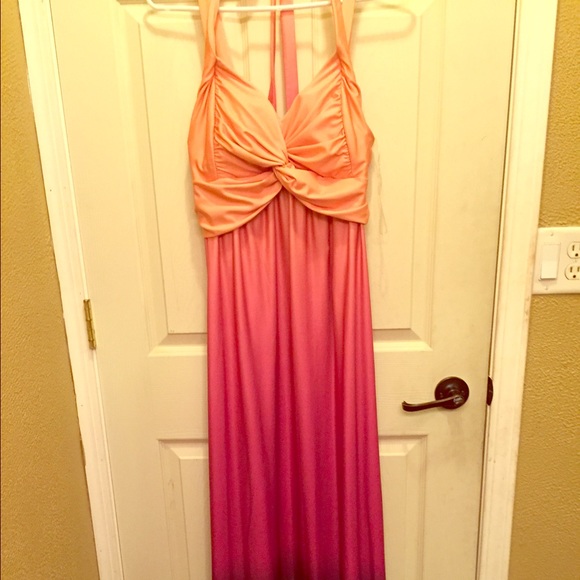 Floor length ombre maxi dress.