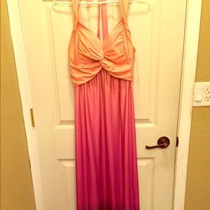 Floor length ombre maxi dress.