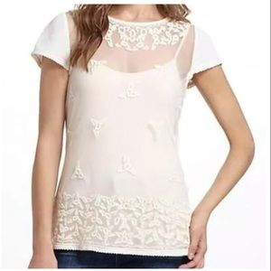 Anthropologie Maeve embroidered tulle blouse