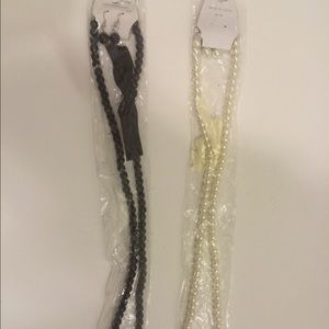 Long pearl necklace and earrings set