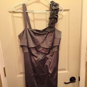 Gray formal knee length dress.