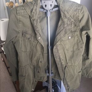 Army green casual jacket with cinchable waist