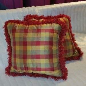 2- 20" pillows in wide check fabric