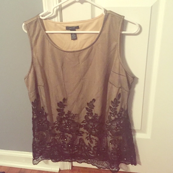 Alfani Tops - Champagne and black beaded blouse