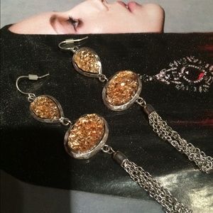 Druzy stone tassel earrings