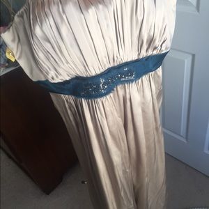 BCBG Maxazria champagne silk pleated dress