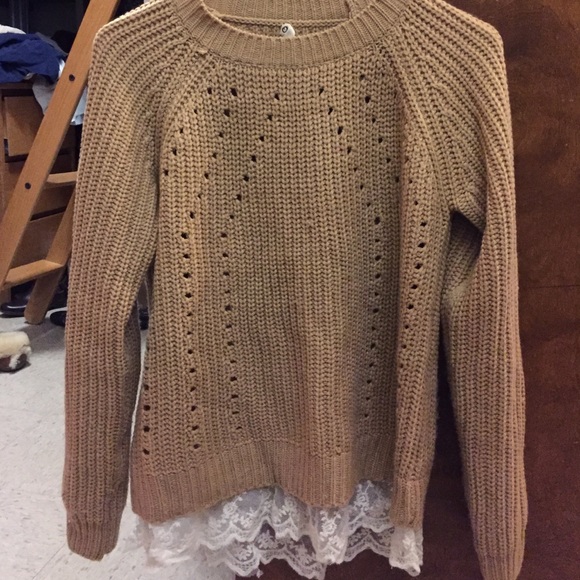 Tan Sweater with Lace