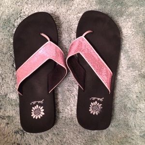 Yellow box pink sequin sandals