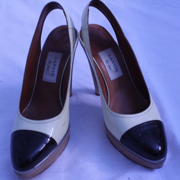 Lanvin White Patent Leather Platform Slingbacks