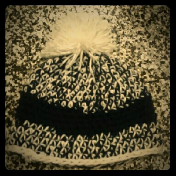 Blue and white beanie