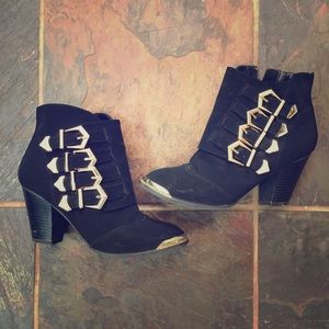Suede buckle booties