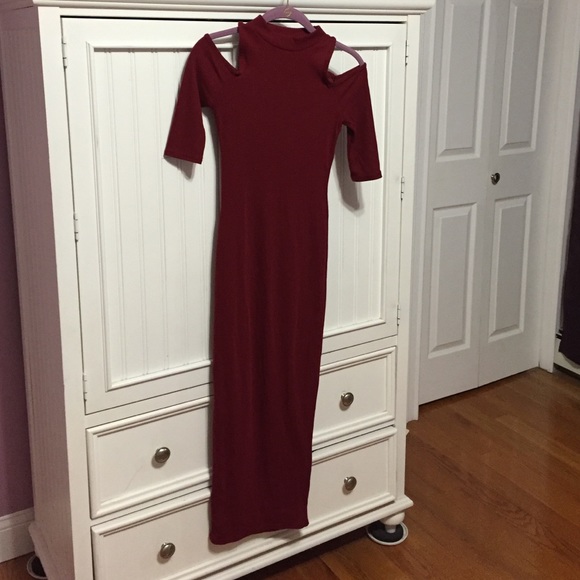 Red Midi Cut out Shoulder dress