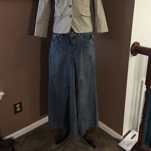 Flared long denim skirt