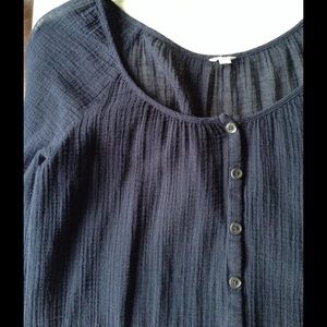 J Crew peasant style sheer 3/4 sleeve navy top