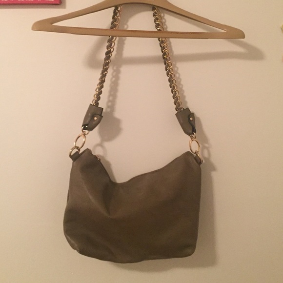 Grayish-Olive Green Purse with Gold Handled