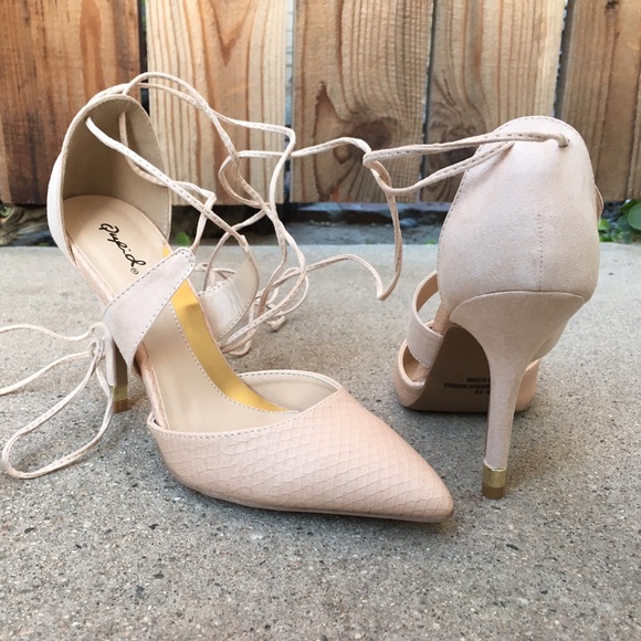 Qupid nude snake lace up heels - Picture 1 of 3