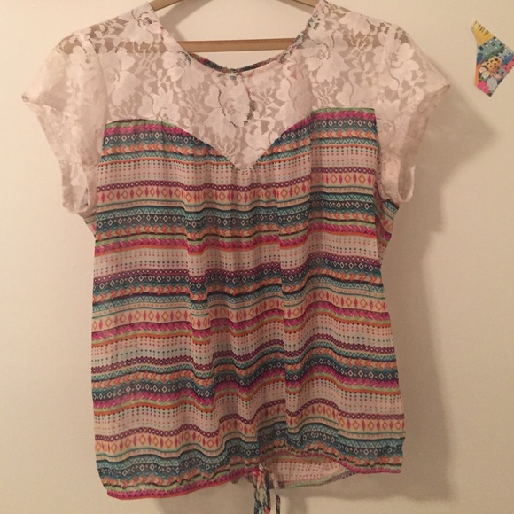 Multi-colored Blouse with Lace