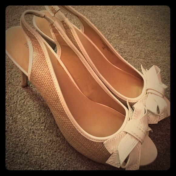 Tan and White Strapped Heels