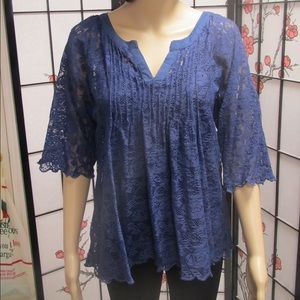 Navy sheer lace top