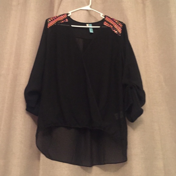 High low black sequin top