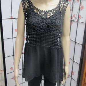 Black sheer crochet top