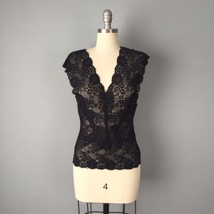Sexy sheer black lace sleeveless top